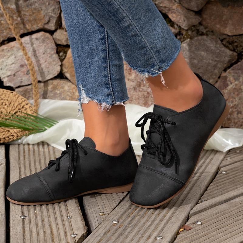 Women'S Fashion Flat Cloth Shoes Spring New Round Head Deep Mouth Before Lacing Soft Sole Anti-Slip Wear-Resistant Single Shoes