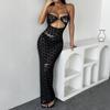 French Chic Metal Ring Halterneck Sheer Sexy Dress