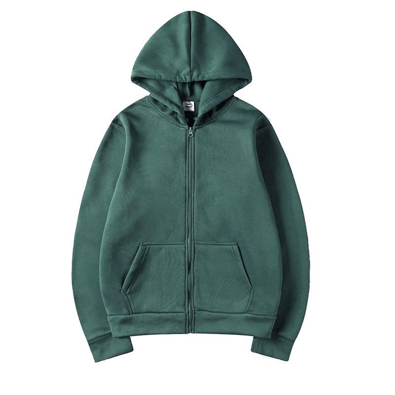 European & American Style Unisex Hooded Cardigan Sweatshirt - Solid Color, Loose Fit, Zipper, Autumn/Winter
