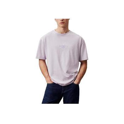 Jeans Letter Embroidered Solid Loose Round Neck Short Sleeve T-Shirt Men Tops Light-Purple J30J325650-VFR