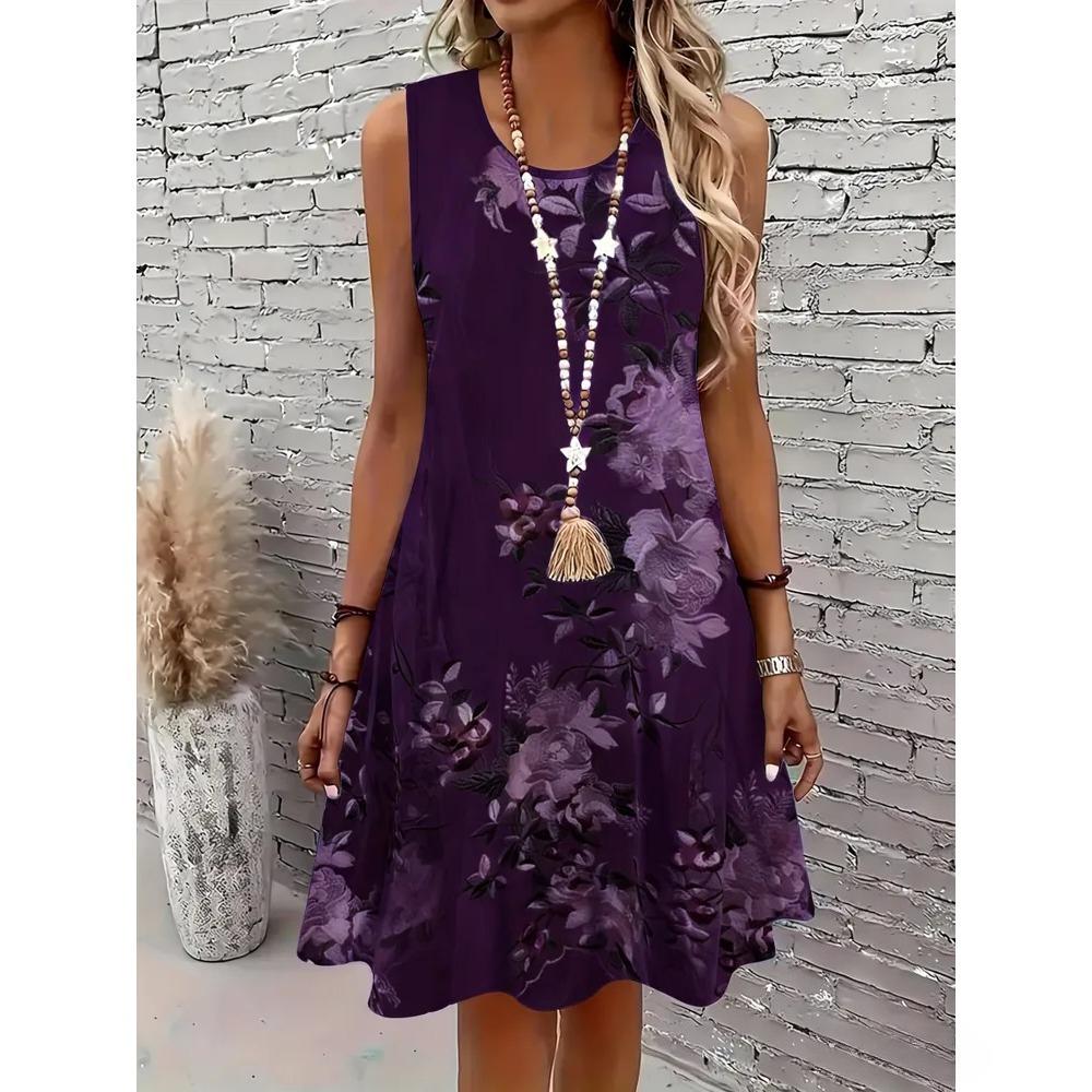 Summer Sleeveless Dress Women Fashionable Colorful Flowers 3d Print Beach Vacation Mini Dresses Comfortable Plus Size 8XL Soft Breathable Vest Dress