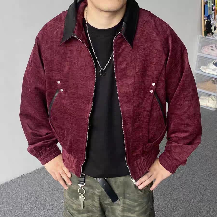 Мужская американская ретро шерстяная куртка с лацканами 2025 года - Весна/Осень Уличный стиль Деконструированная верхняя одежда M красный