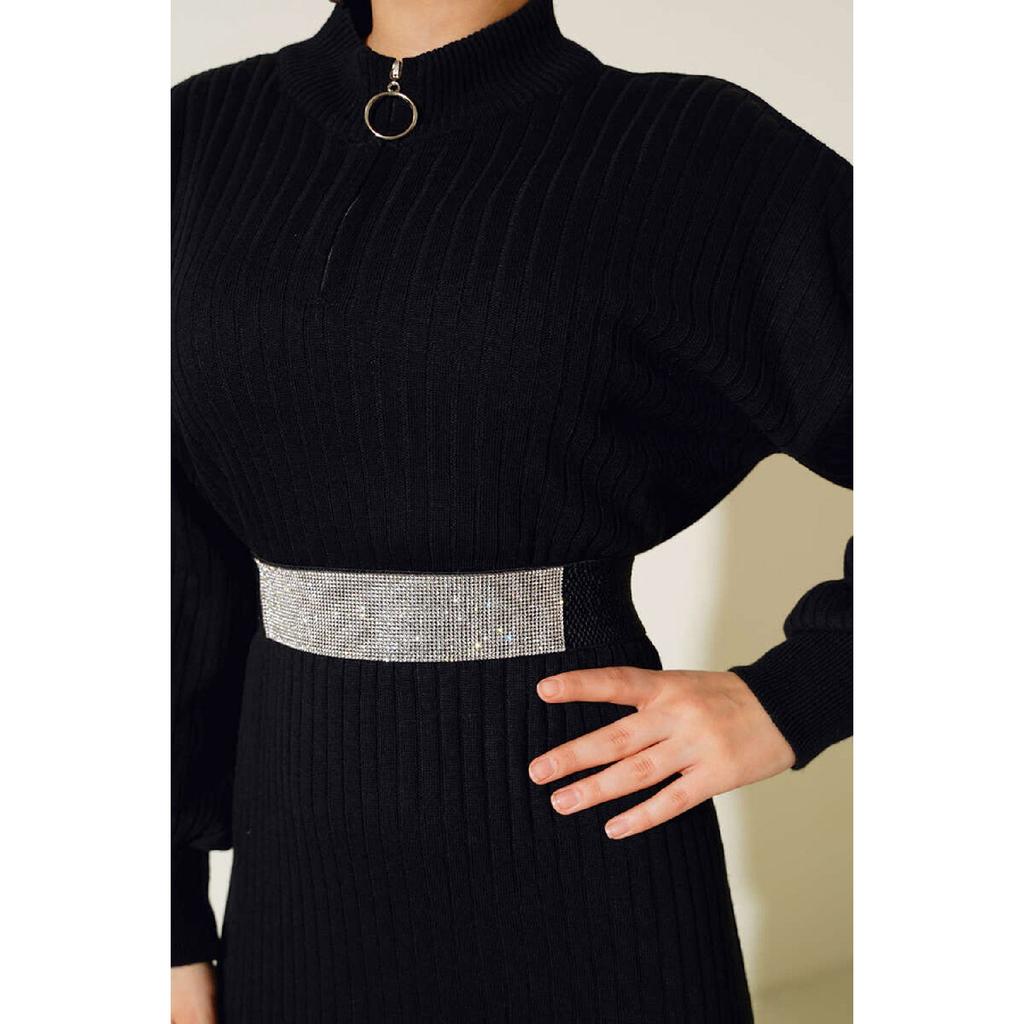 15900 Length Hijab Knitwear Dress - Black