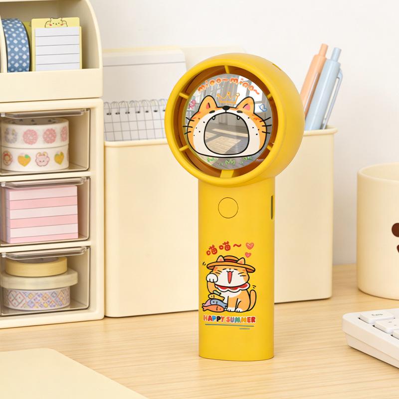 Turbo Handheld Mini USB Rechargeable Fan with Reflective Mirror for Desk, Travel, and Outdoors