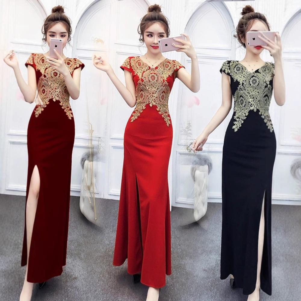 Chinese Toast Dress Bride Red New Spring Fish Tail Thin Wedding Cheongsam Evening Dress Women's Long Summer