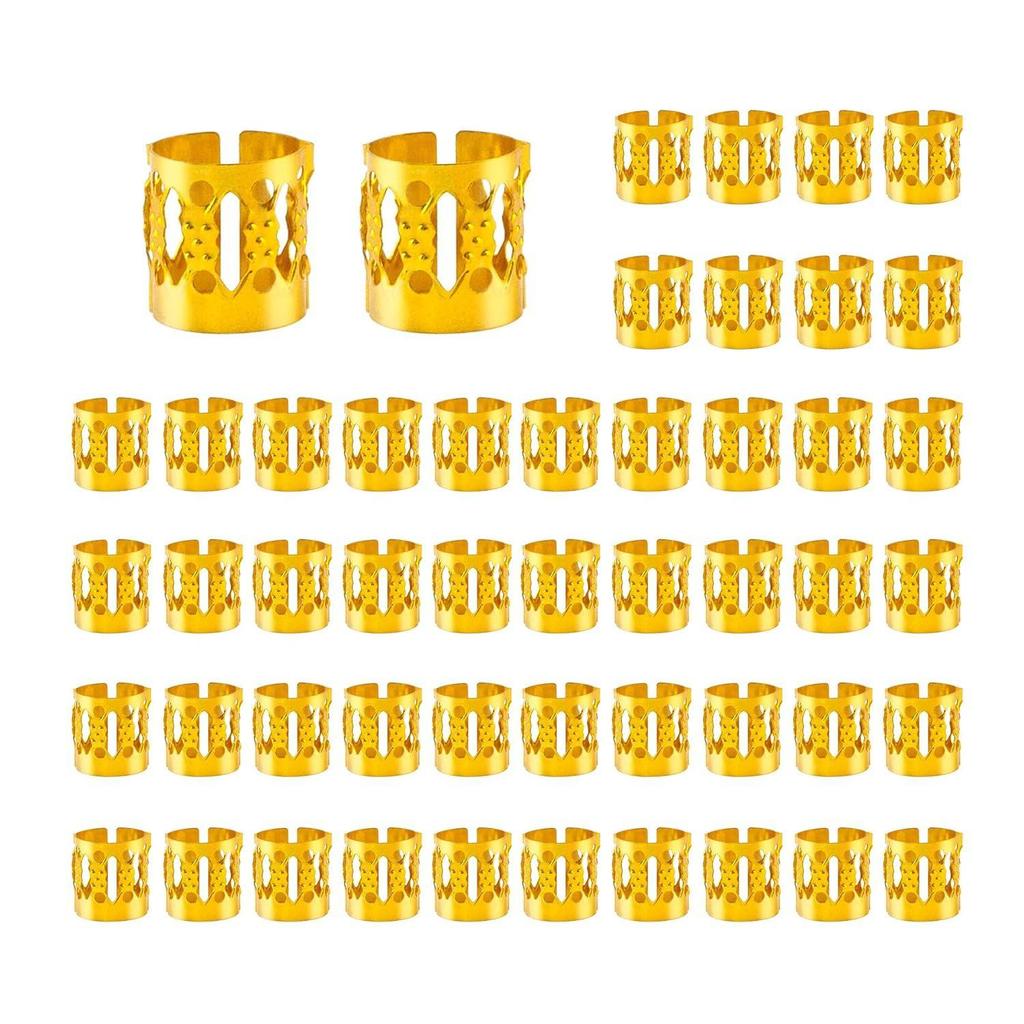 50PCS Gold & Silver Dreadlock Hair Extension Rings Set - Hollow Hair Accessories