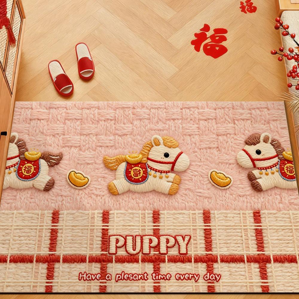 Durable Soft Texture Horse Floor Mat Non-slip New Year Theme Bath Mat Floor Protection Mat for 2026 New Year G-Crystal velvet