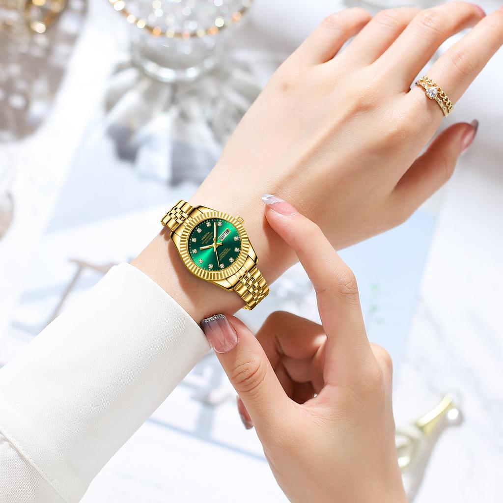 Watch Simple Temperament Women'S Light Luxury Watch Retro Niche Calendar Small Green Women'S Watch