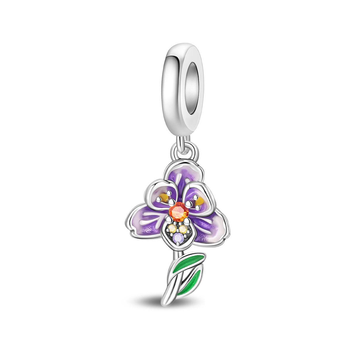 

S925 Silver DIY Bracelet Beads Charms Iris Pansy Four Leaf Clover Pendant for Jewelry Making Handmade