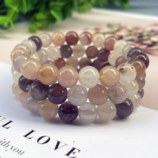 Gold Thread Jade Bracelet with Violet 8mm Round Beads - Women's Single Loop Accessory.
