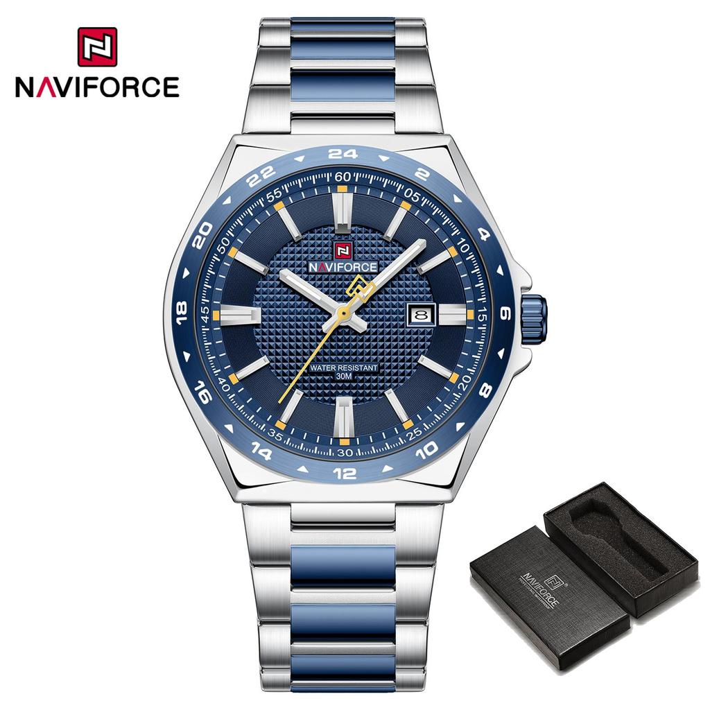 Naviforce Original Quartz Watch for Men Calendar Stainless Steel Strap Luminous Pointer Round Case Waterproof Men Watch NF9266