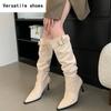 High Heel Women Knee High Boots Fashion Pointed Toe Slip On Shoes Dancing Party Dress Long Botas De Mujer