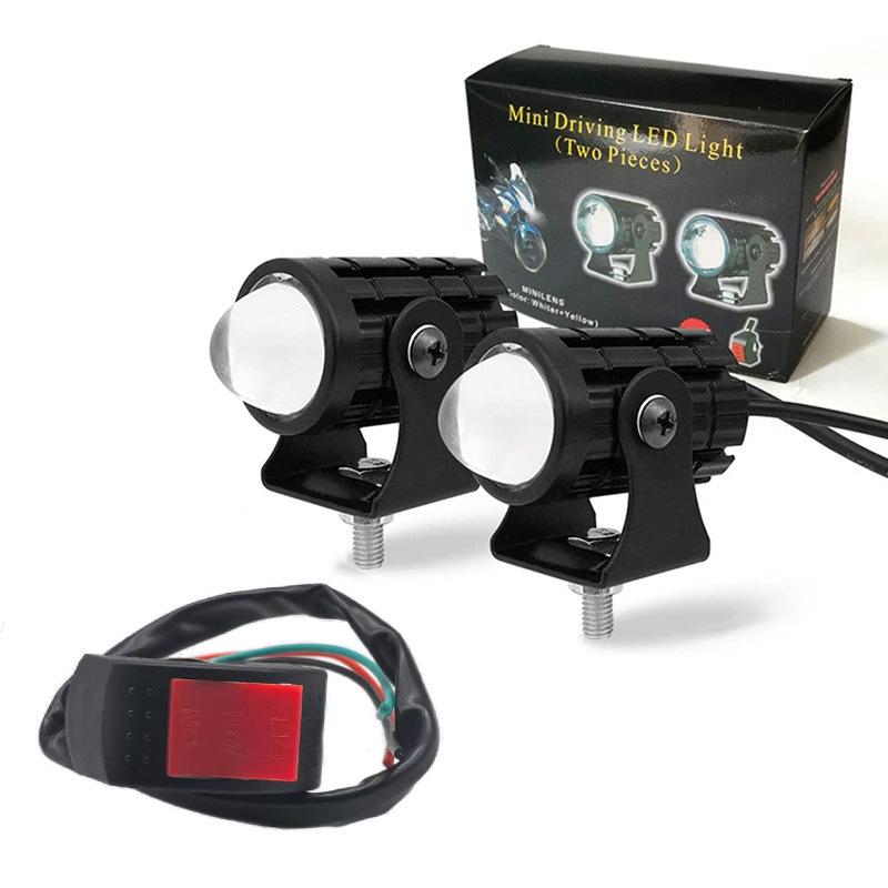 Dual-Color LED Spotlight: Electric Car/Motorcycle High/Low Beam Headlight with Steel Cannon Design for Super Bright Illumination