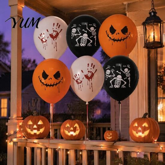 Ghost And Pumpkin Balloons 12PCS Halloween Decoration Balloons, with Skeleton Bat Patterns, Indoor Outdoor Party Ornaments Latex Spooky for
