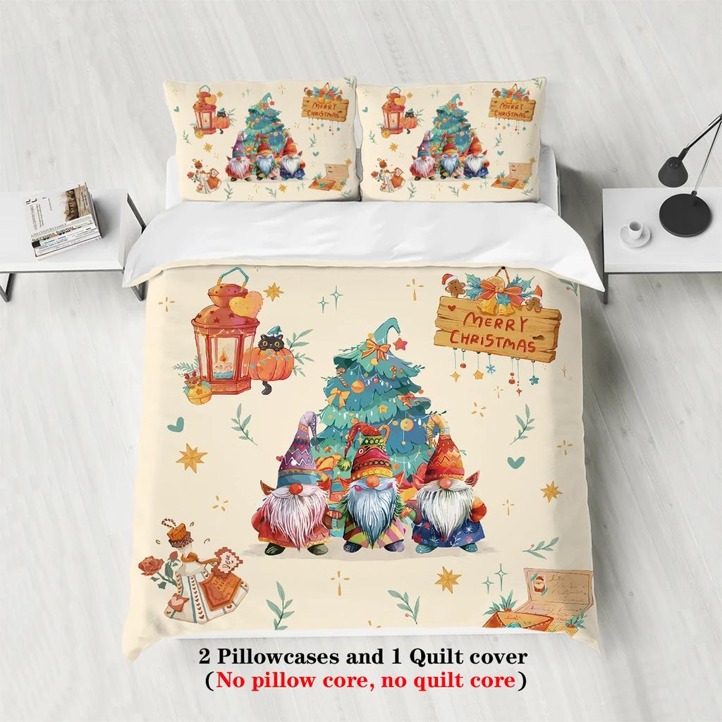 3pcs Merry Christmas Bedding Set Print Coreless Soft  Duvet Cover and Comfortable Multi Size Bedrooms Dormitory Machine Washable
