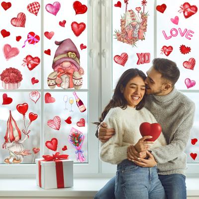 Valentine's Day Window Clings , Happy Valentine's Day Gnome Window Decals Stickers, Removable Window Decorations For Glass  Holiday Home Deco