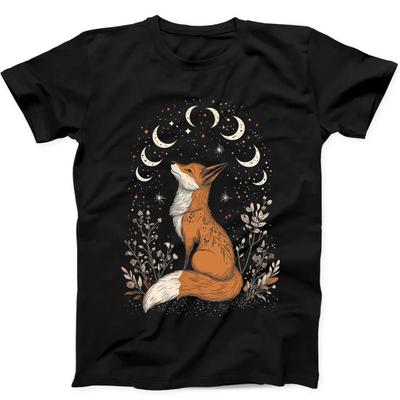 Folclore Raposa Casa Floral Mais Vendido Presente Engraçado Camiseta Preta T Shirt 322