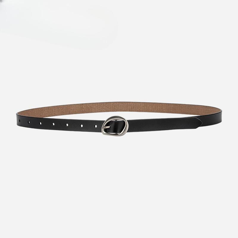Simple Black Retro Women's Slender Belt, Beautiful and Elegant Pin Buckle Design, Alloy Buckle Head Belt, Women's Style