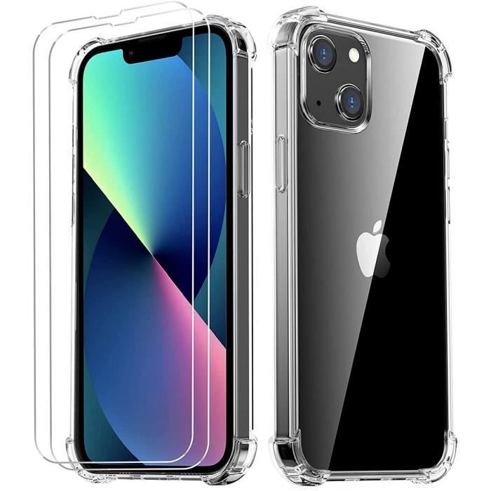 Coque - TPU - iPhone 13 mini - Antichoc - Transparent - 2 Verres Trempés