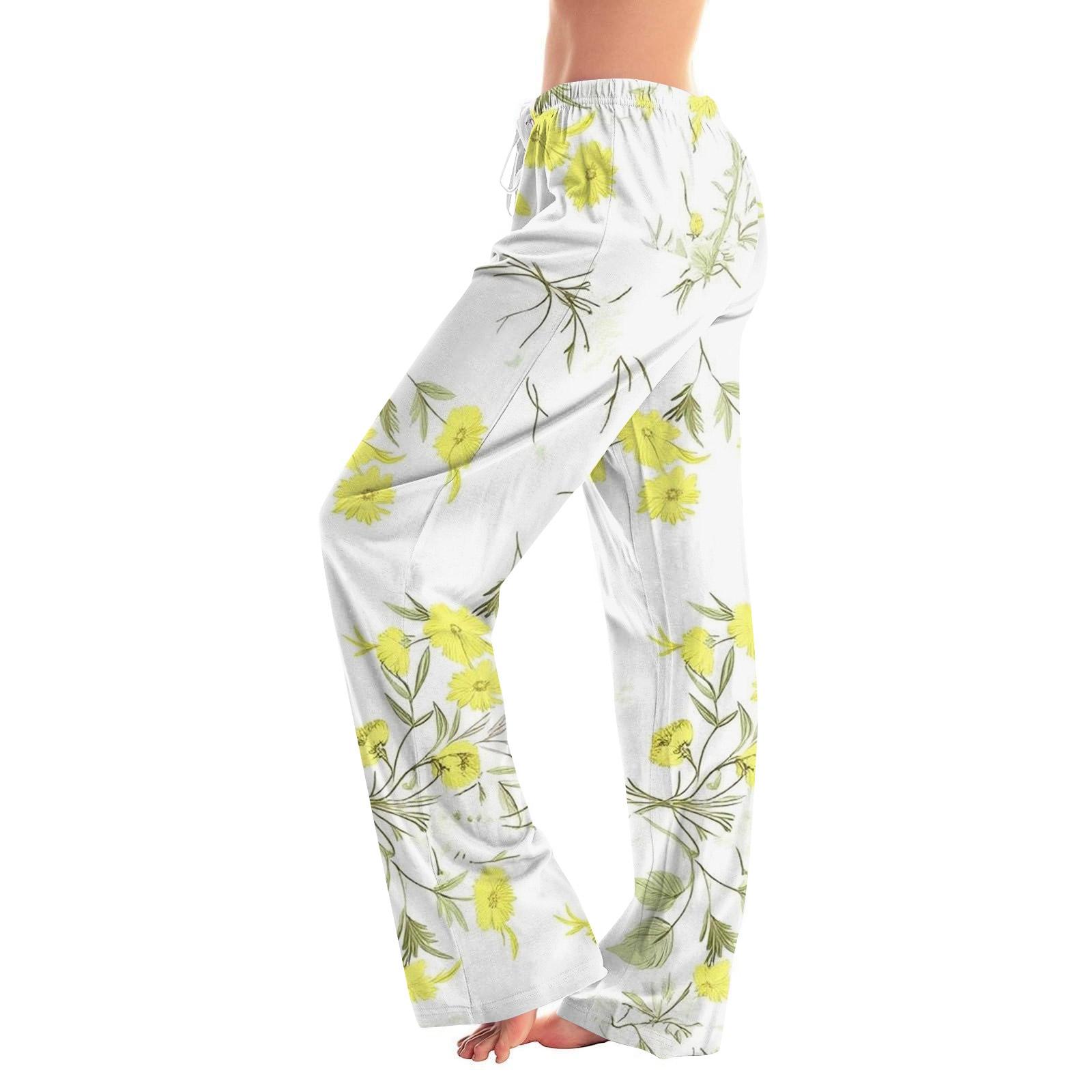 

Жіночі піжамні штани, одяг для сну, повсякденні штани на шнурках, еластичні пояси, зручні прямі вільні штани для йоги L жовтий