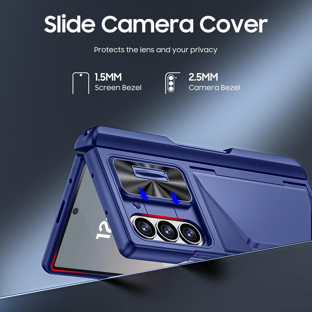 Für Samsung Galaxy Z Fold 6, Rückseiten-Kartenfach, Integrierter Stifthalter, Vollständige 9H-Schutzfolie, Stoßfeste Handyhülle - Blau