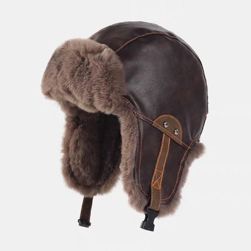 Winter Ushanka Hat Men Women's PU Pilot Aviator Bomber Hat Faux Fur Leather Snow Cap with Ear Flaps Hat