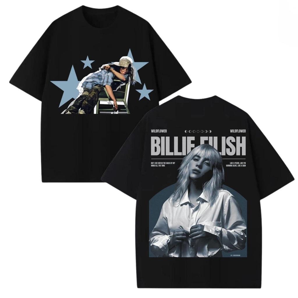 Singer Billie Eilish Wildflower Single 100_cotton Men's Shirt Summer Oversized Women's Y2k Hip Hop Short Sleeve Tshirt Fan Gi...
