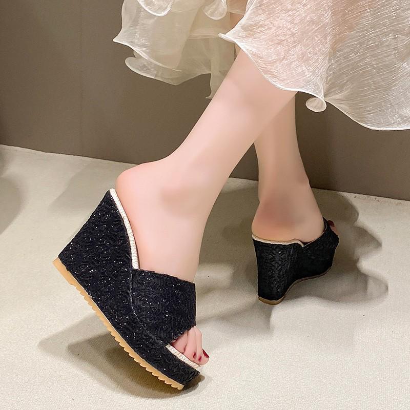 Women's Plus Size Summer Platform Wedge Peep-Toe High Heel Slippers