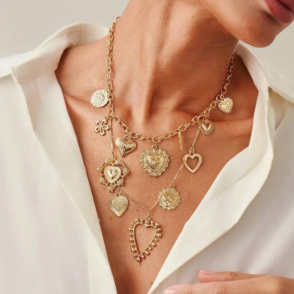 IngeSight.Z Punk Big Love Heart Pendant Necklace Women 2026 Fashion Goth Delicate Metal Choker Necklace Charm Party Jewelry Gift