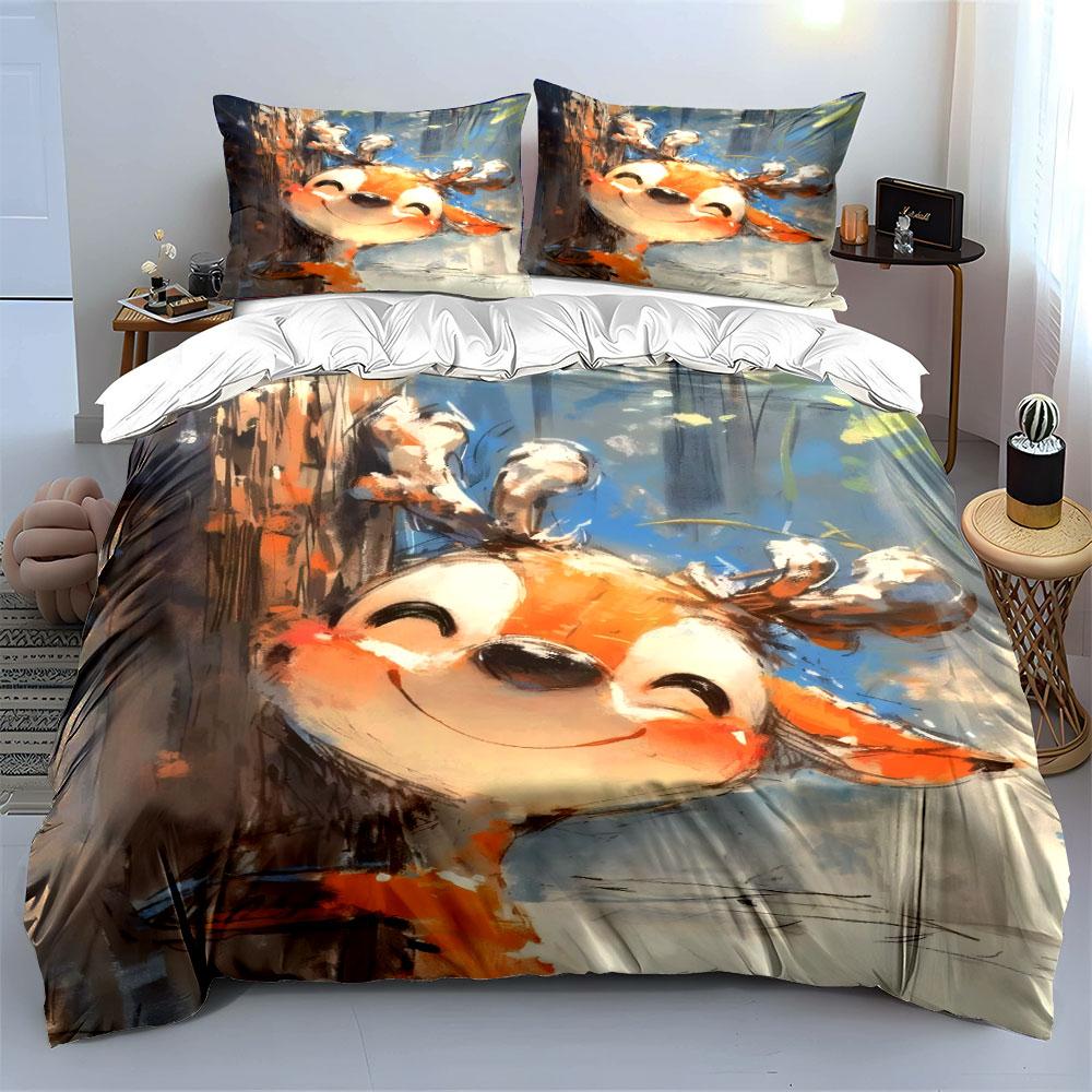 Cute Deer Decor Trio Set Soft Comfortable Duvet Cover Bedding Set Included 1*Duvet Cover & 2*Pillowcases, Gift