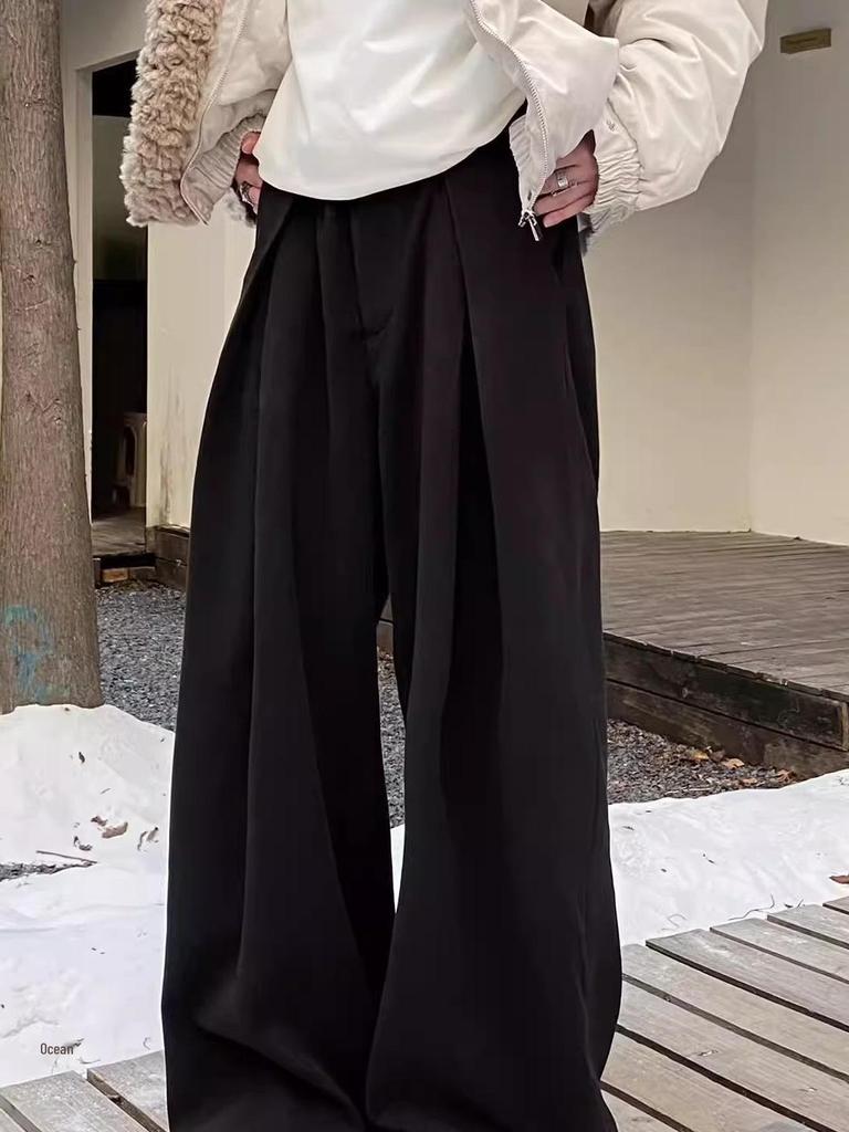 Japanese Retro Unisex Pleated Floor-Length Suit Pants
