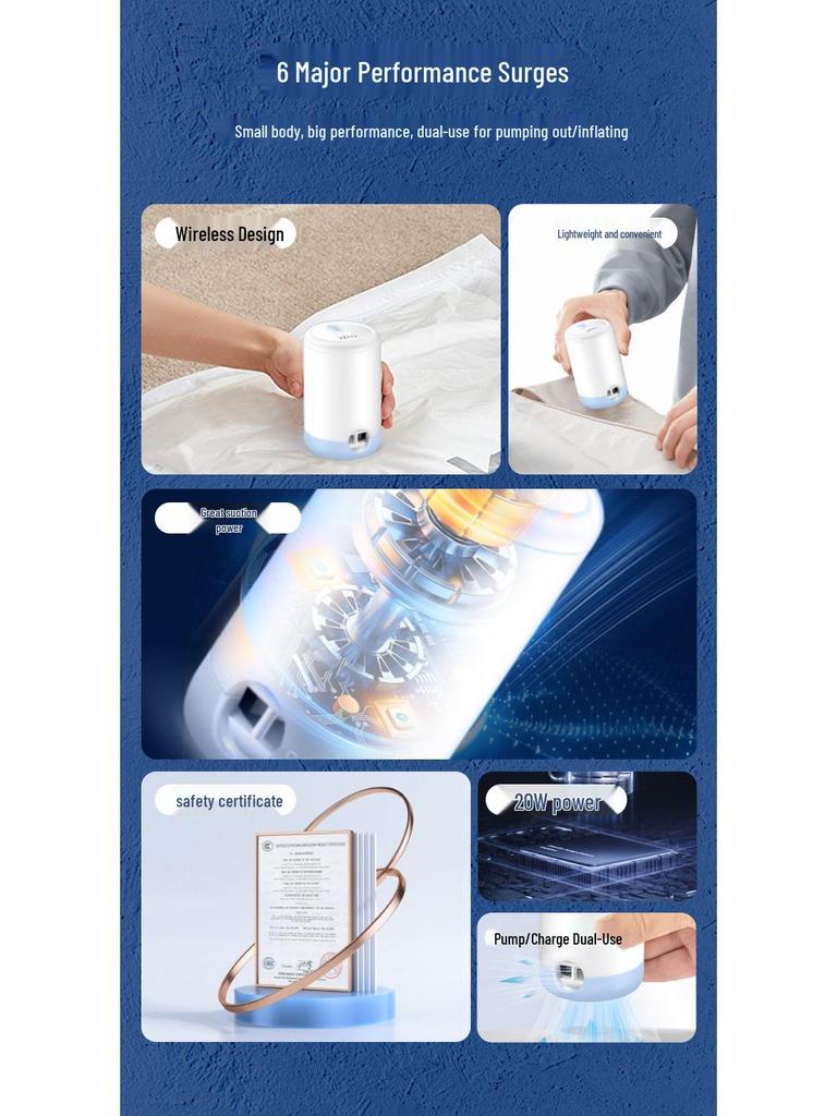 Electric Pump & Wireless Vacuum Bag Set for Camping, Pools, Swim Rings, and Air Beds
