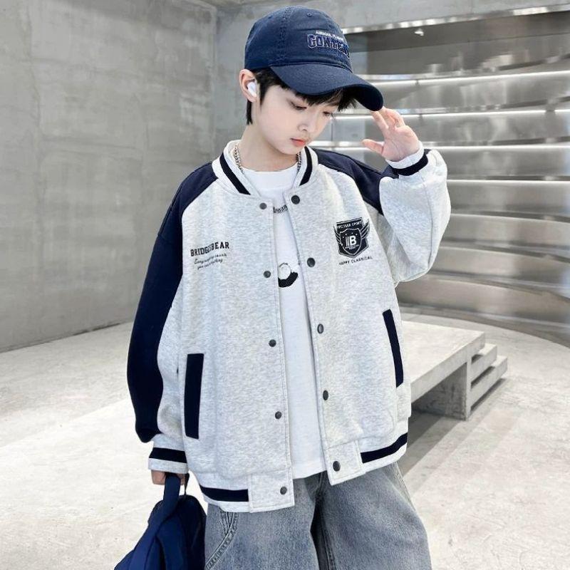 Boys Autumn Sports Baseball Uniform Jacket Autumn Big Children's Western Style Cool and Handsome Casual Top