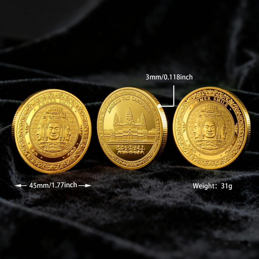 Kambodża Moneta pamiątkowa Angkor Wat, Uśmiech Khmerów, Turystyka kulturalna i kreatywna, Monety, Prezenty, 45mm