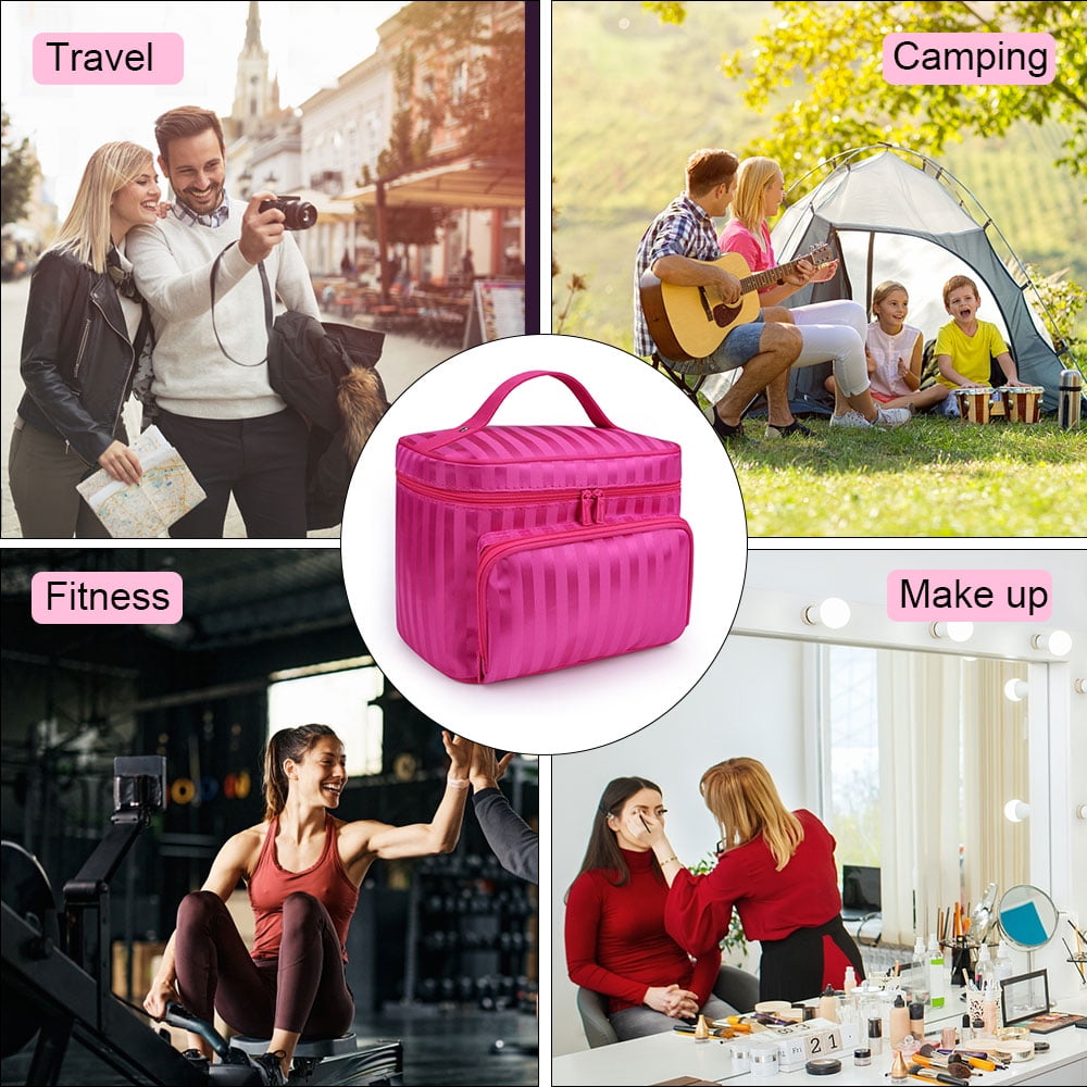 Makeup Bag Travel Cases Cosmetic Bag with Handle for Women Men Travel Organizers Rose Red