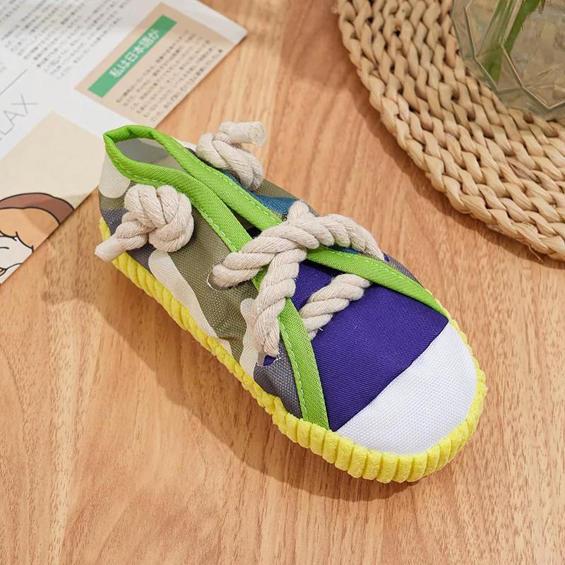 Squeaky Dog Chew Toys for Aggressive Chewers Bite Resistant Canvas Shoes Knot Puppy Chewing Toy Teeth Cleaning Training