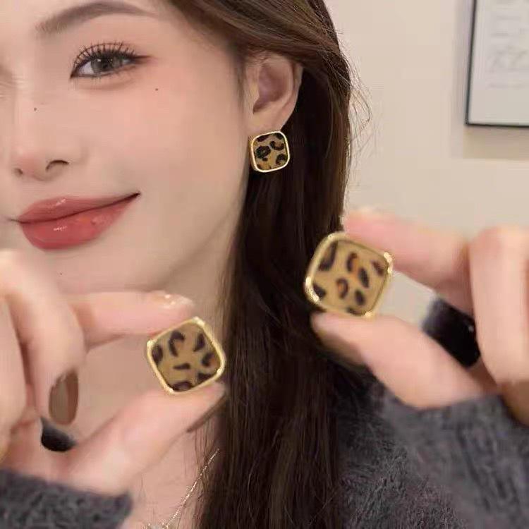 Leopard Print French Luxury Square Stud Earrings - Unique, Stylish, and Versatile Women's Accessory