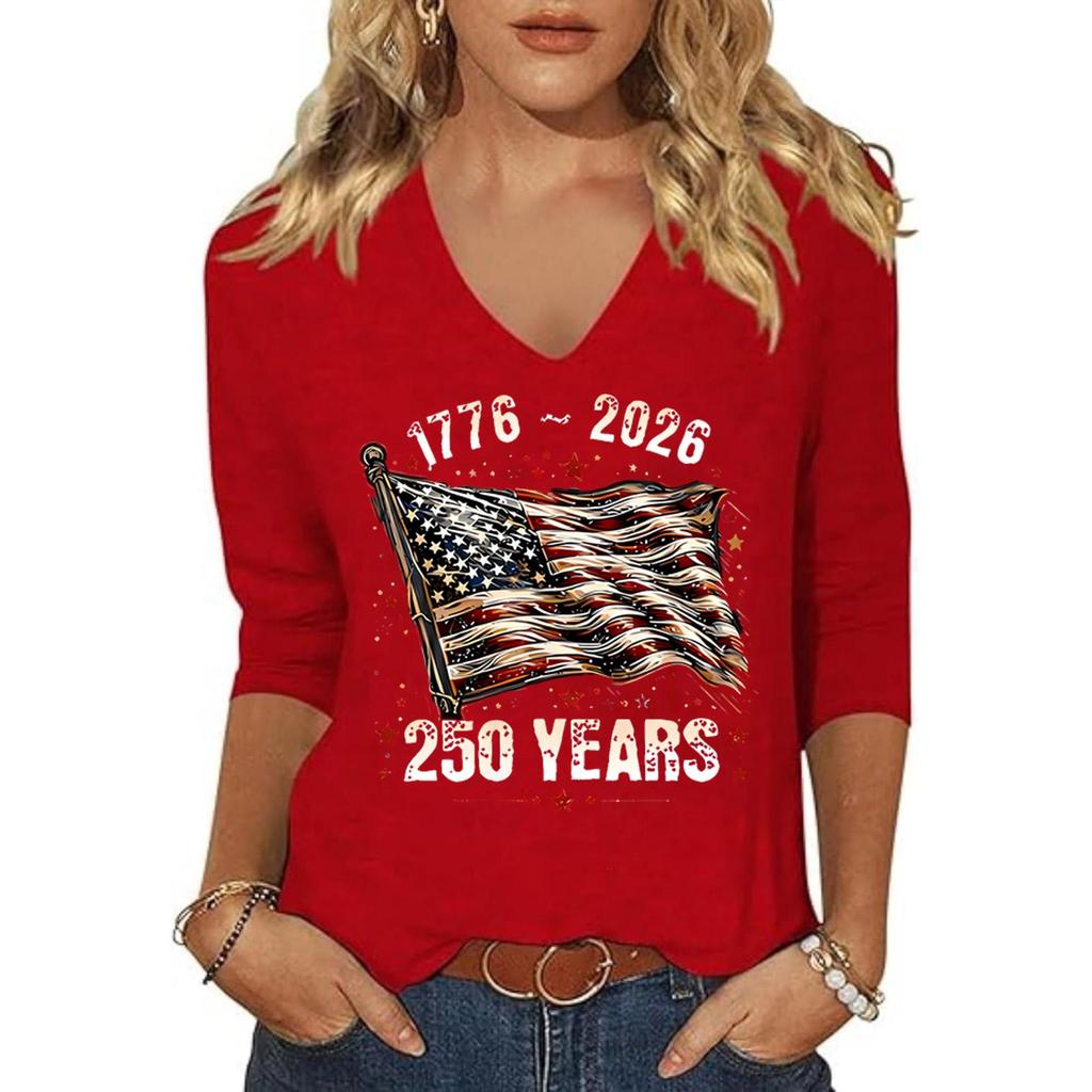 Women's Fashion Casual Independence Day Print Top