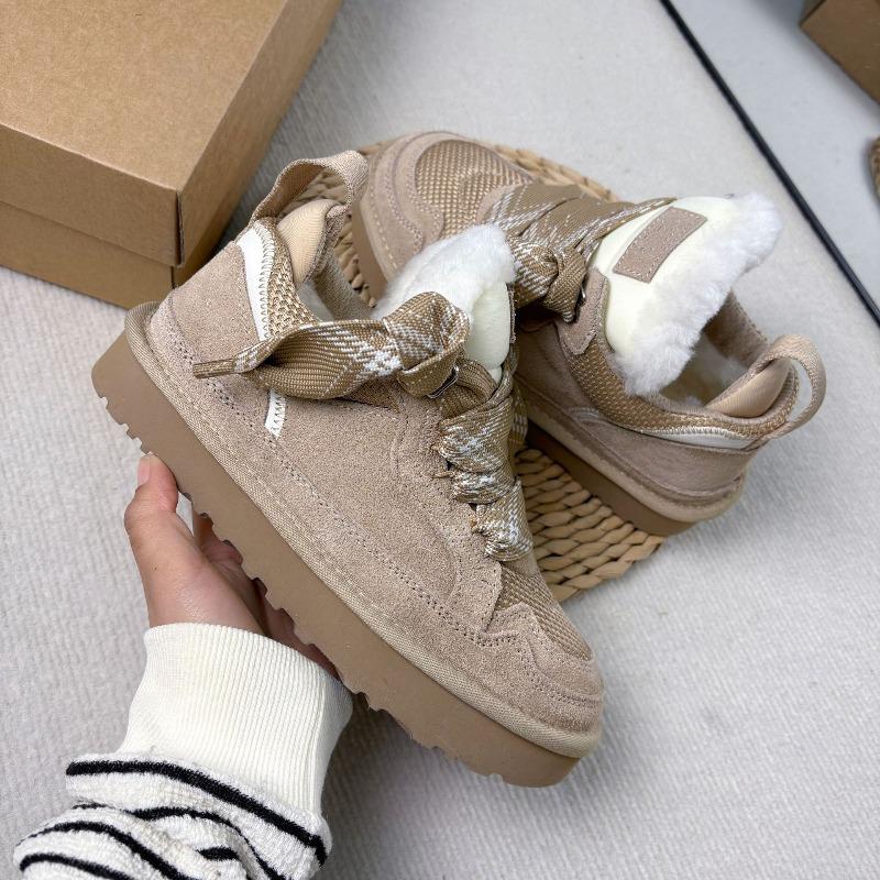 Mel Snow Boots Warm Winter Hairy Lazy Leather Boots Strap Boots Mel Low Short Boots Lace Up Leather Thick Bottom Cotton Station