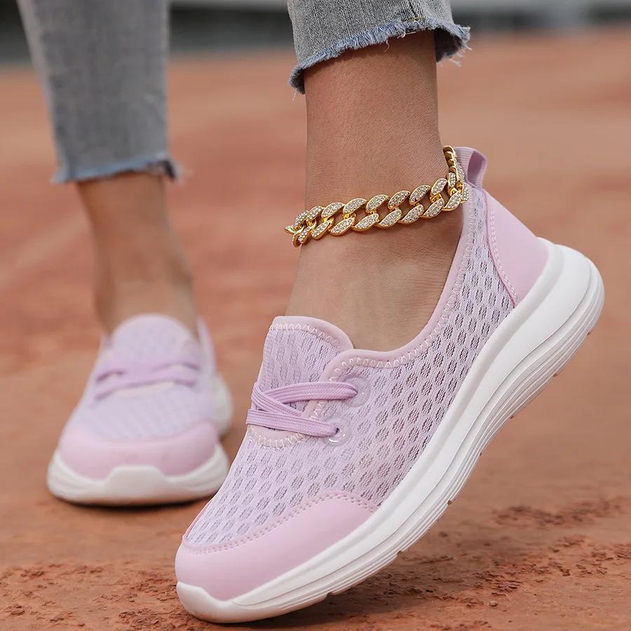Fashion Knitted Sneakers for Women  Autumn Slip on Breathable Mesh Flats Shoes Woman Thick Sole Loafers Female Comfort Walking Shoes