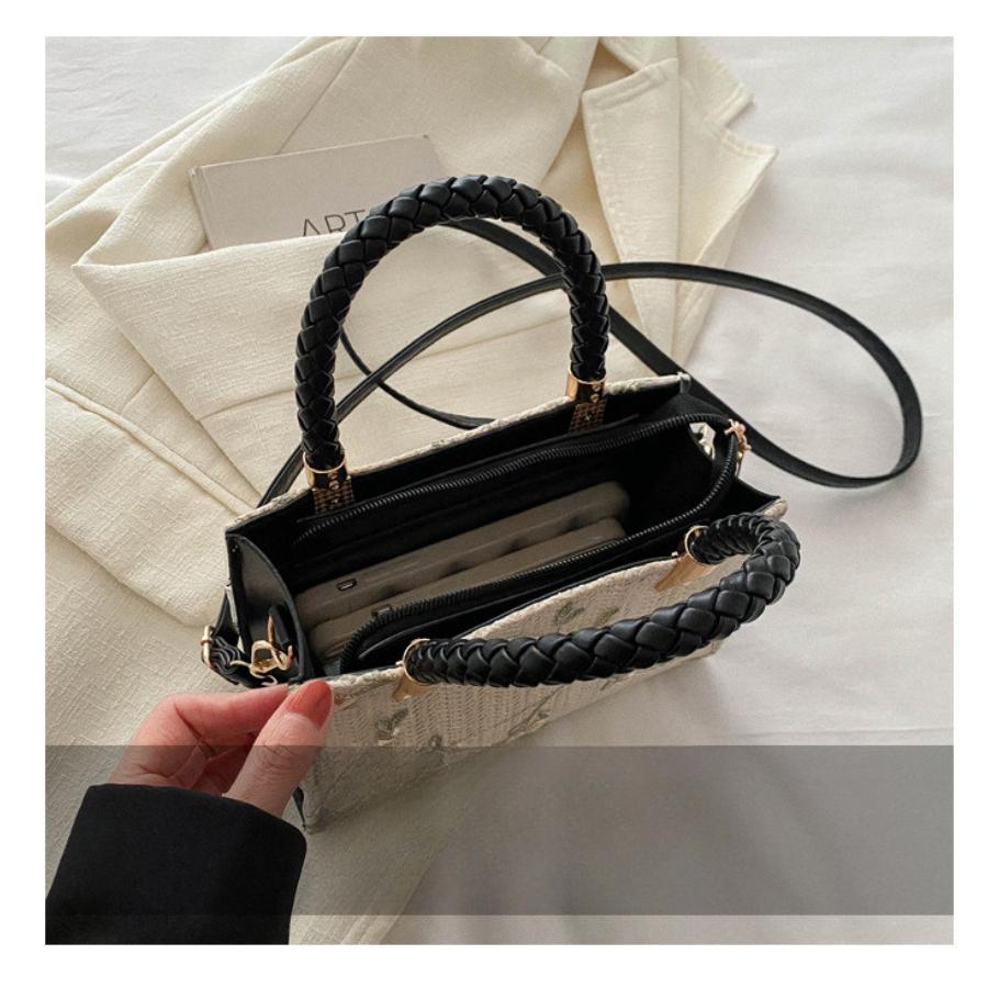 Korean Style Woven Straw Tote Bag Small Shoulder Crossbody Handbag for Women CLE