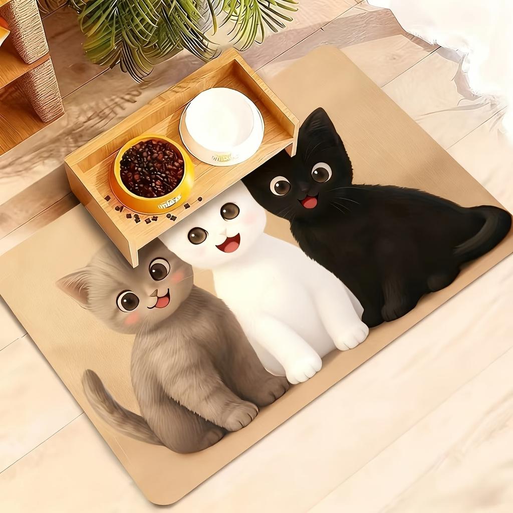 1pcs Pet Feeding Mat-non-slip Quick-drying Geometric Fish Bone Paw Print Dog Food Bowl Mat