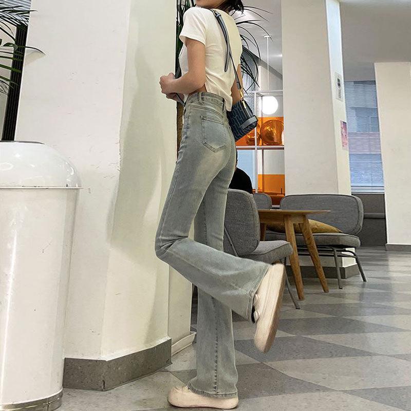 Women's High Waist Light Flare Jeans - Slim Fit Micro Flare, Elastic and Stylish for Spring & Autumn