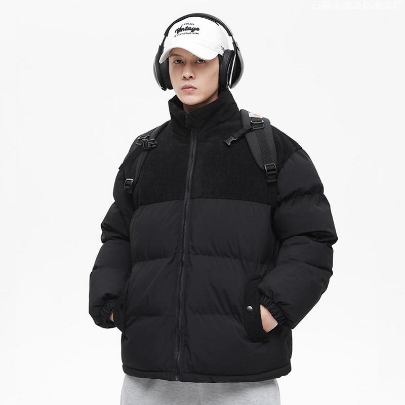 New Trendy Stand-up Collar Loose and Versatile Casual Corduroy Splicing Winter Cotton Jacket Thickened