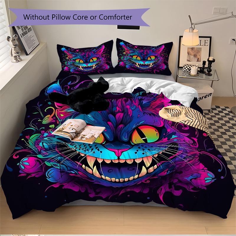 3pcs Art Cat Print Cover Set Ultra Soft, Breathable, and Comfortable Bedding with Stylish Design for Bedroom and Guest Room Decor 1 Cover and 2 M