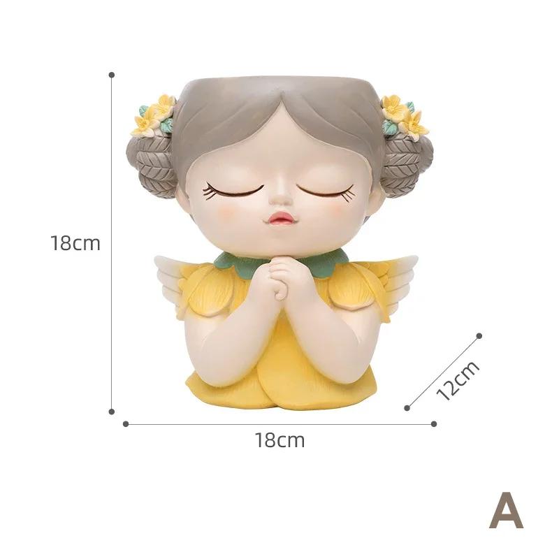 

7 inch Cute Angel Girl Face Planter Pot with Drainage Hole, Resin Fairy Tale Planter Ornamental Statues for Home Office Decor