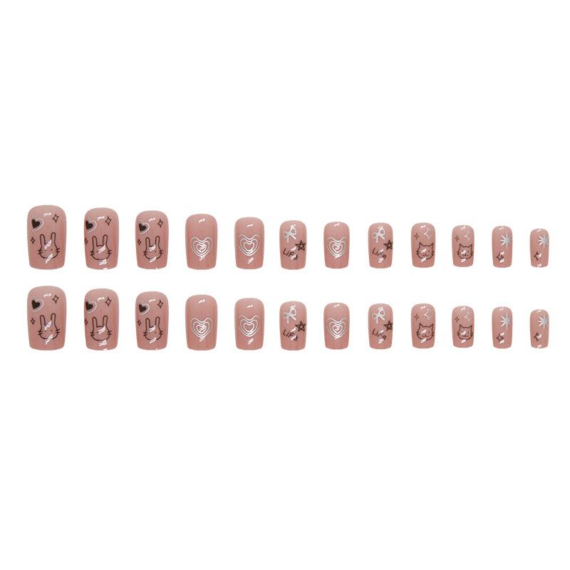 24 Pieces Medium and Long Love Stars Cute Little Rabbit Childlike Girl Heart Fake Nails Wearable Manicure