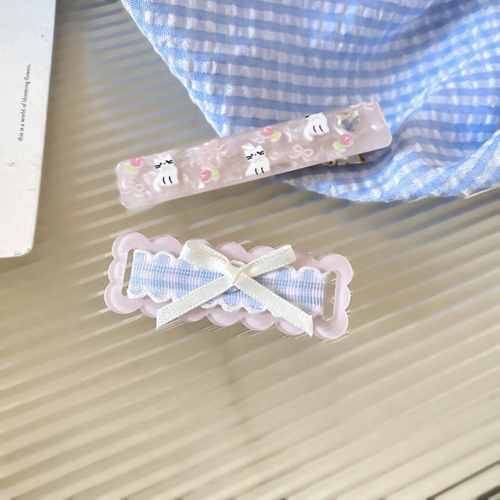 2Pcs/set Barrettes Bow Plaid Hair Clip Female Hair Accessories Korean Hair Clip  School