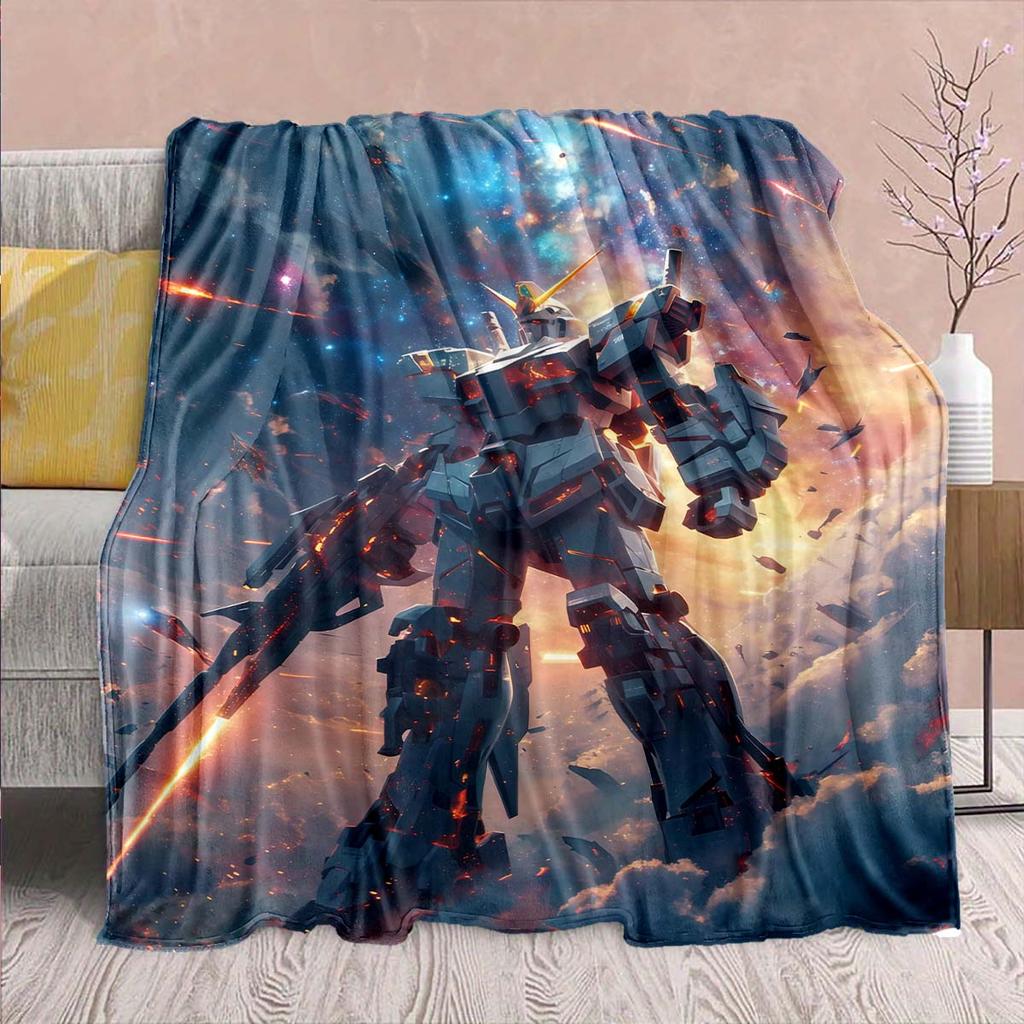 Gundam Anime Flannel Blanket - Soft Warm Perfect for Sofa, Bedding Camping Travel Office Home Decor -QJY