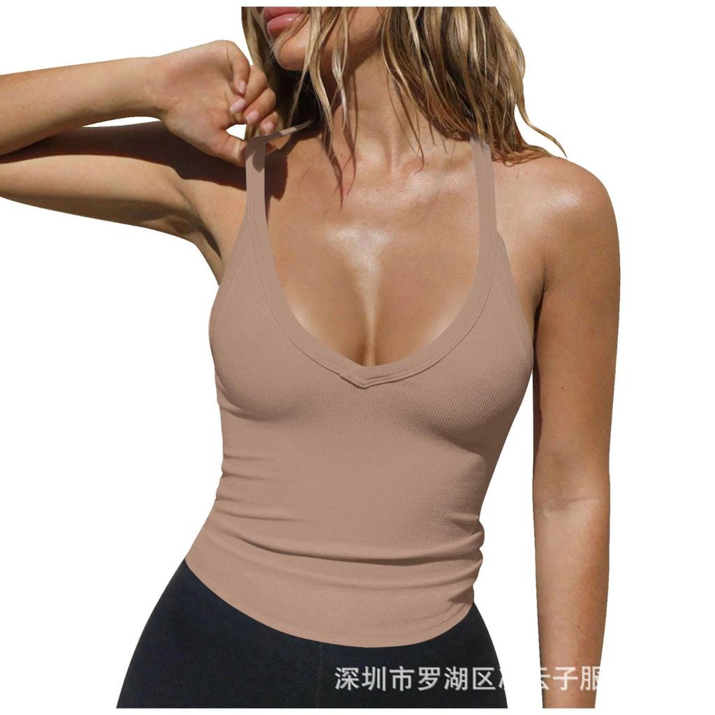 Spring Women's Super Soft Ribbed Knit Tank Top European American Sexy Slim Fitted Top Inner Layering Cami